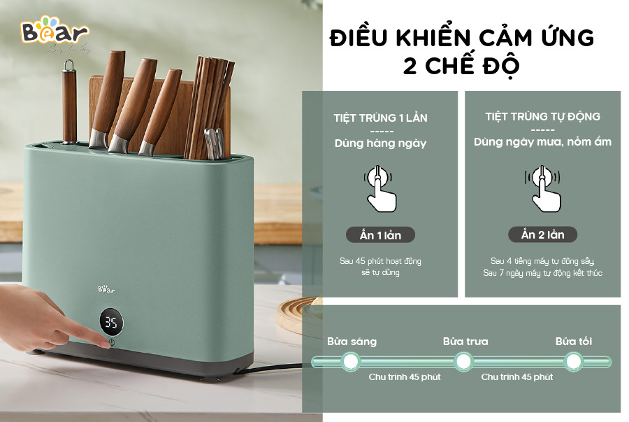 Máy sấy tiệt trùng dao thớt đũa Bear: - Ảnh 2