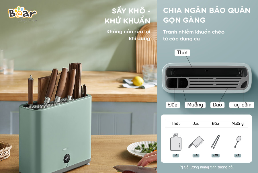 Máy sấy tiệt trùng dao thớt đũa Bear: - Ảnh 3